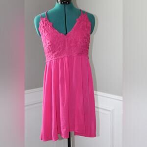Chelsea & Violet Pink Babydoll Dress | Spaghetti Strap | Crochet | Women’s M